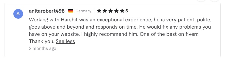5-star Fiverr review from anitarobert498 (Germany)